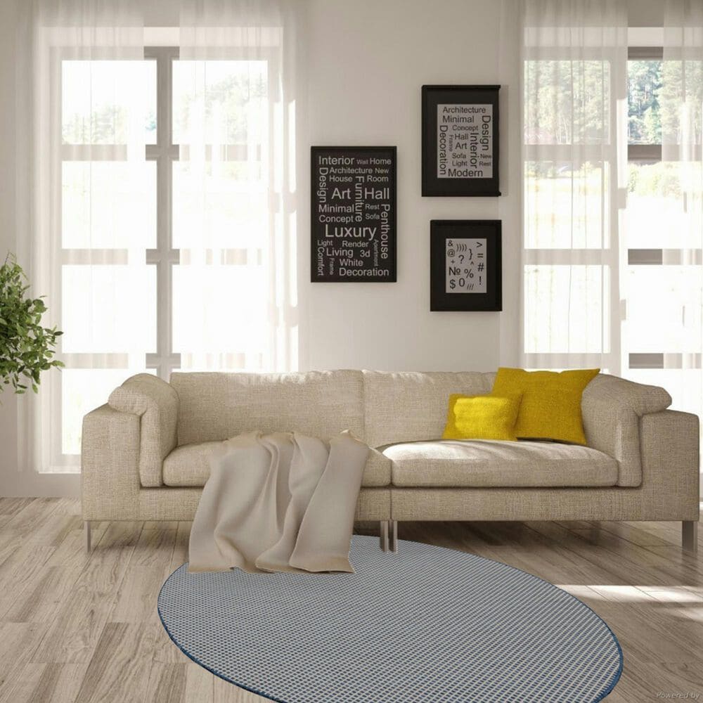 Nourison Courtyard Ivory and Blue 5&#39; Round Indoor/Outdoor Area Rug, , large