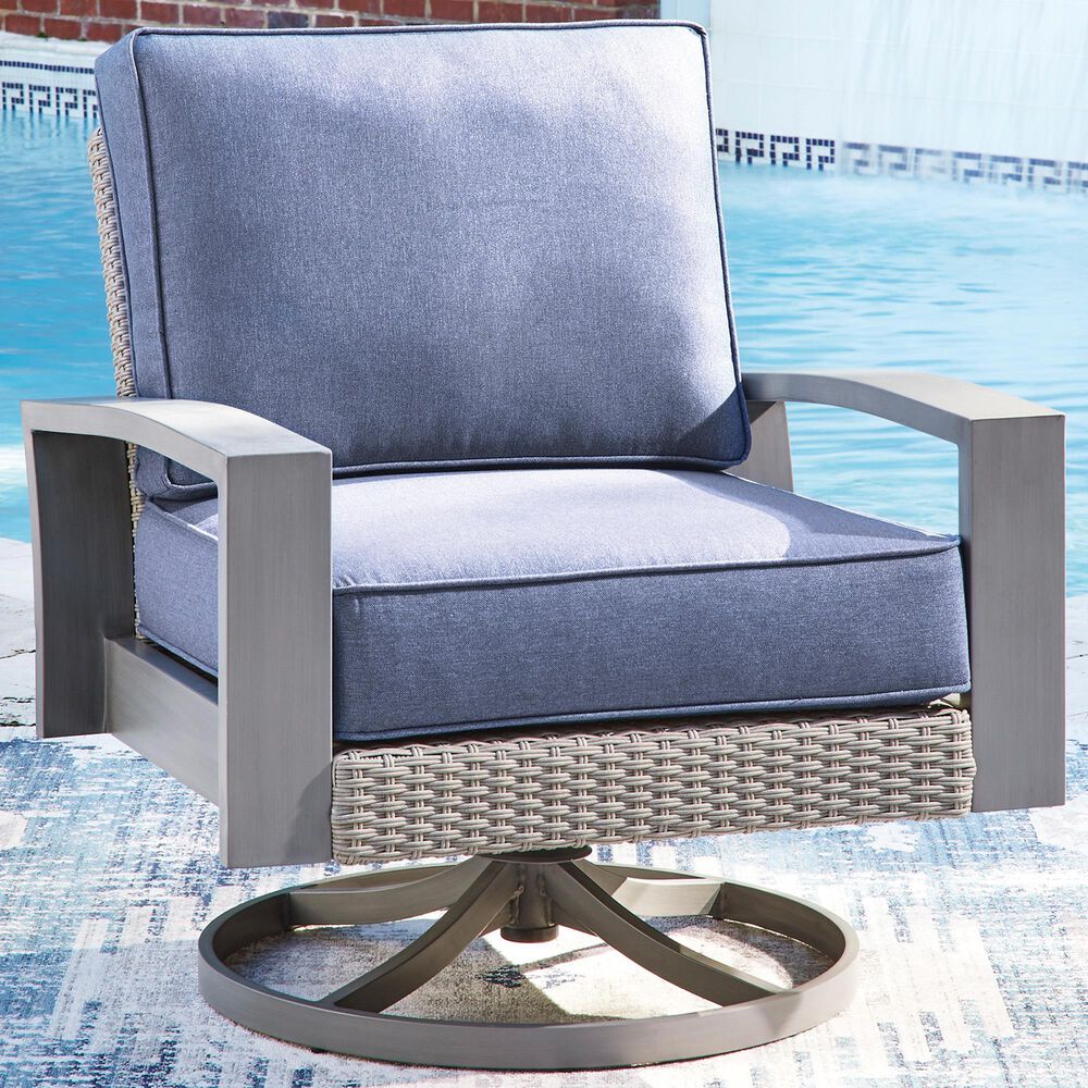 Ashley Half Moon Beach Patio Swivel Rocker Lounge Chair in Blue, , large