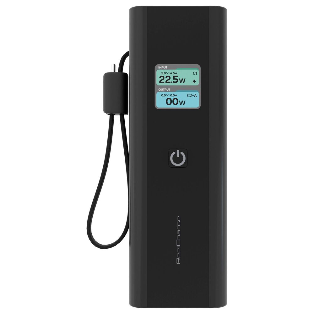 ReelCharge 27,000 mAh Power Bank with Integrated Cable and Smart Display in Charcoal, , large