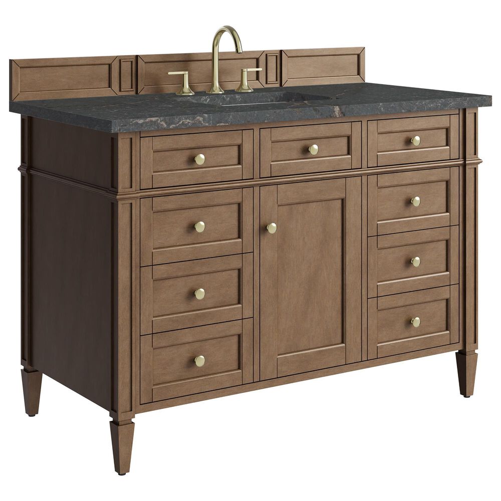 James Martin Brittany 48" Single Bathroom Vanity in Pecan with 3 cm Parisien Bleu Silestone Top and Rectangular Sink, , large