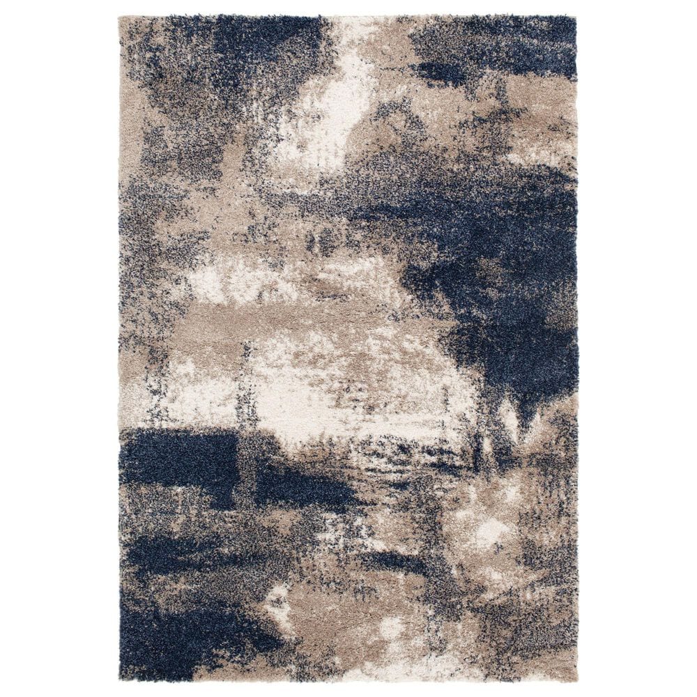 Central Oriental Tulsa Brunsville 7"10" x 9"10" White Sand and Blue Navy Area Rug, , large