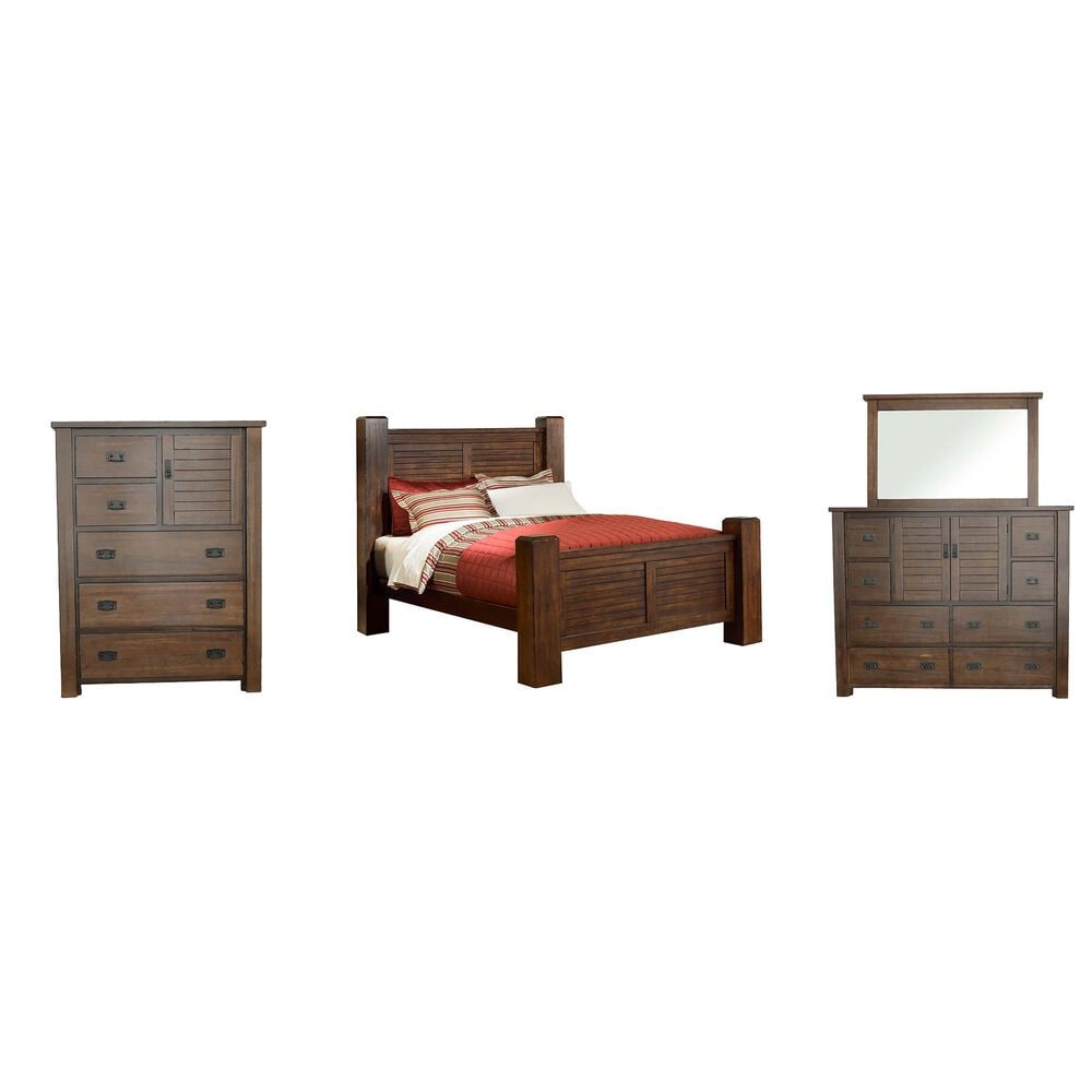 Tiddal Home Trestlewood 4-Piece Queen Poster Bedroom Set in Mesquite Pine, , large