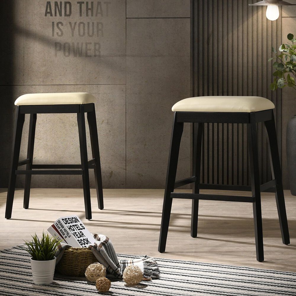 Carolina Chair and Table Mirabelle 30&quot; Barstool in Cream/Espresso &#40;Set of 2&#41;, , large