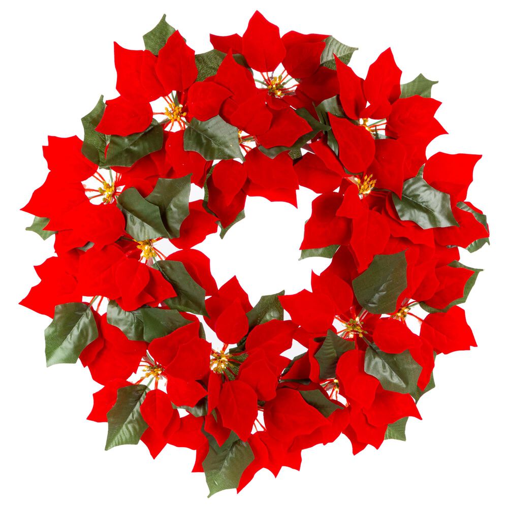 The Gerson Company 24" Poinsettia Wreath with 45 LED Lights in Red, , large