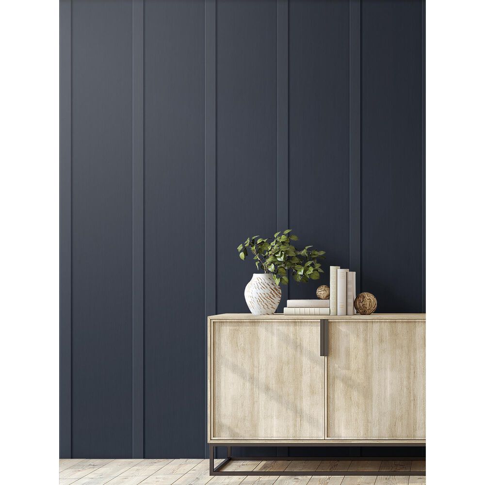 NextWall Faux Board and Batten 216" x 20.5" Peel and Stick Wallpaper in Dark Blue, , large