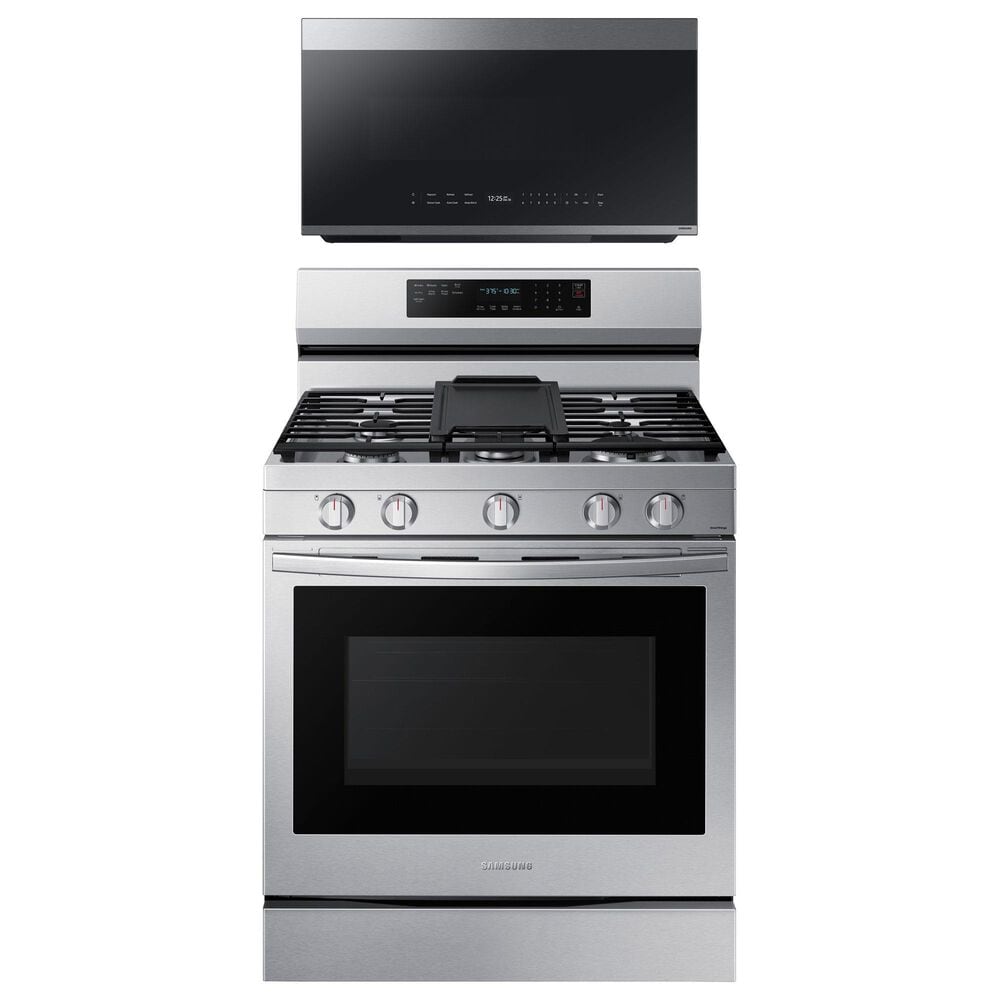 Samsung 2-Piece Kitchen Package with 6.0 Cu. Ft. Freestanding Gas Range and Bespoke 2.1 Cu. Ft. Over-the-Range Microwave in Fingerprint Resistant Stainless Steel, , large