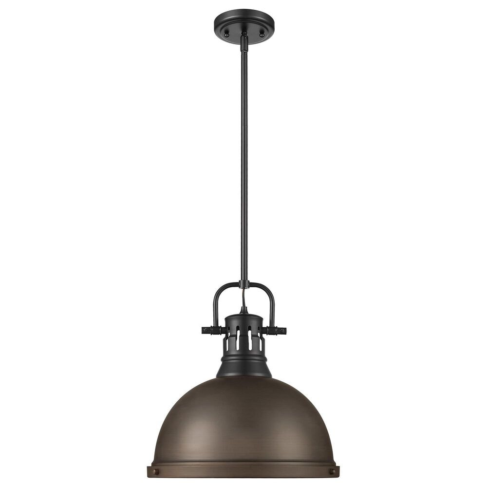 Golden Lighting Duncan 1-Light Pendant with Rod and Rubbed Bronze Shade in Matte Black, , large