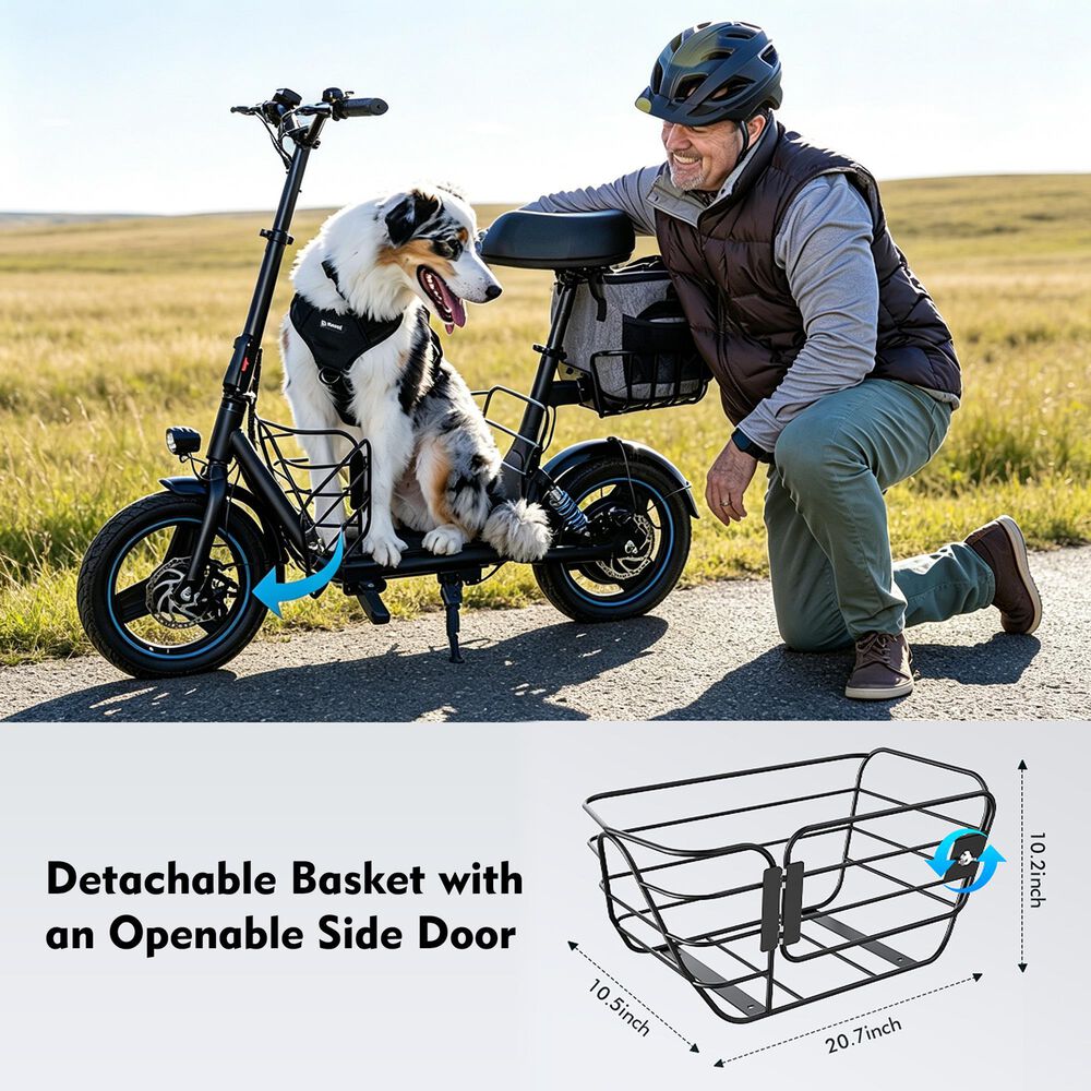 HOMLUX 650W 30-Mile Adults Electric Scooter with Pet Basket in Black, , large