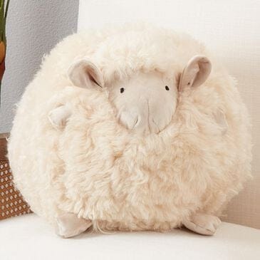 Saro Baby Lamb 8" Round Throw Pillow in Natural, , large