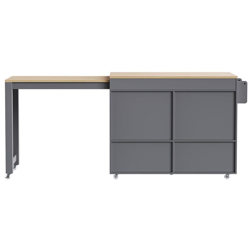 HOMLUX 75" Kitchen Island with Extendable Dining Table in Grey, , large