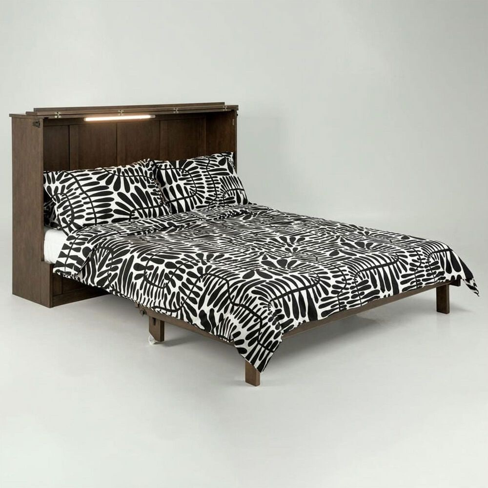 New Day Furniture Express Queen Murphy Cabinet Bed with Mattress in Normandy Brown, , large