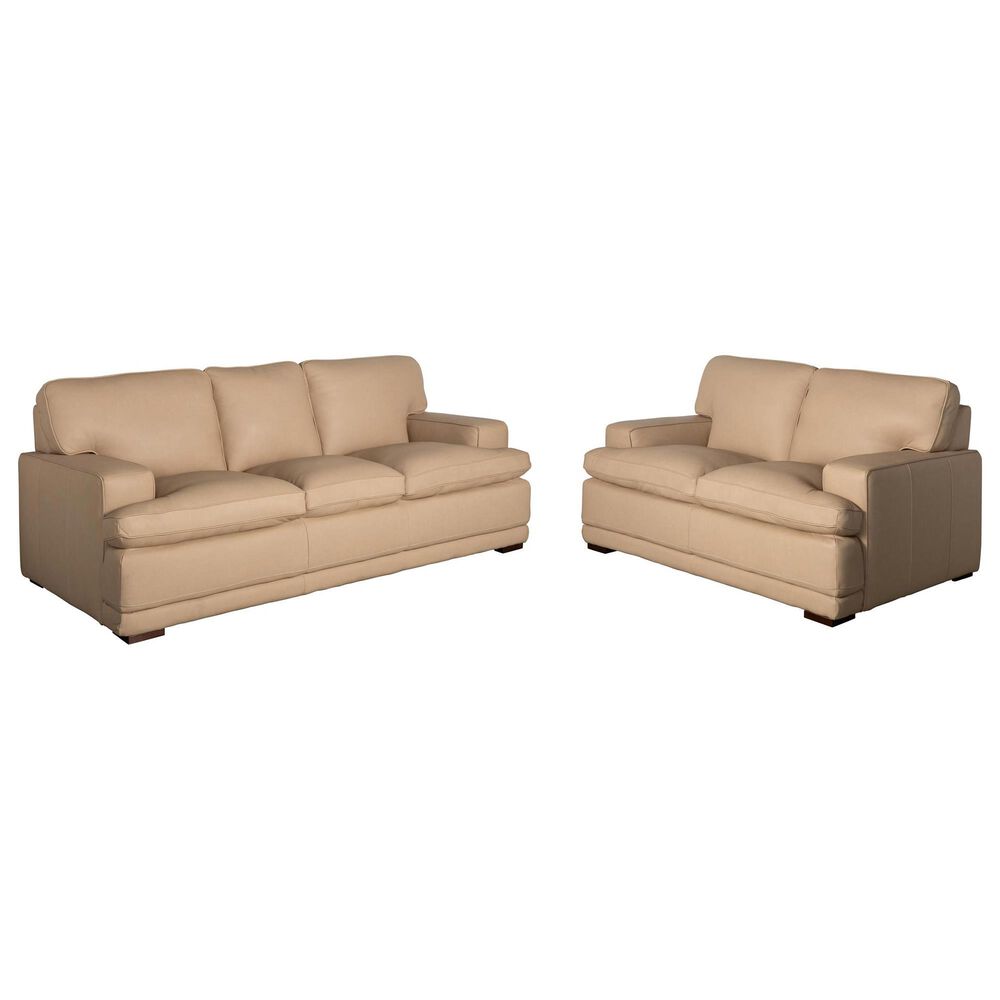 Bordeaux & Co Stationary Leather Sofa and Loveseat Set in Safari Fawn, , large