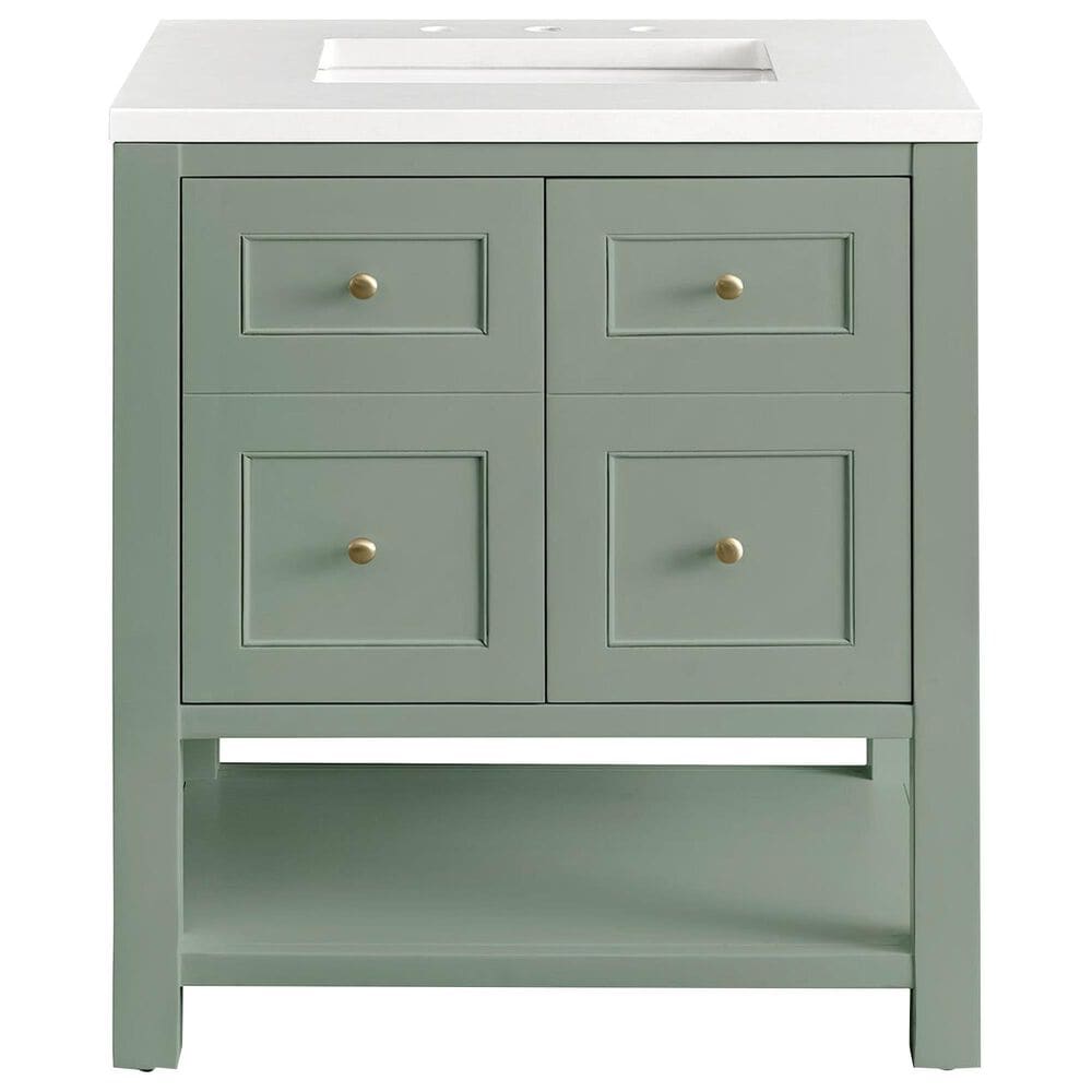 James Martin Vanities Breckenridge 30" Single Bathroom Vanity in Smokey Celadon with 3 cm White Zeus Quartz Top and Rectangular Sink, , large