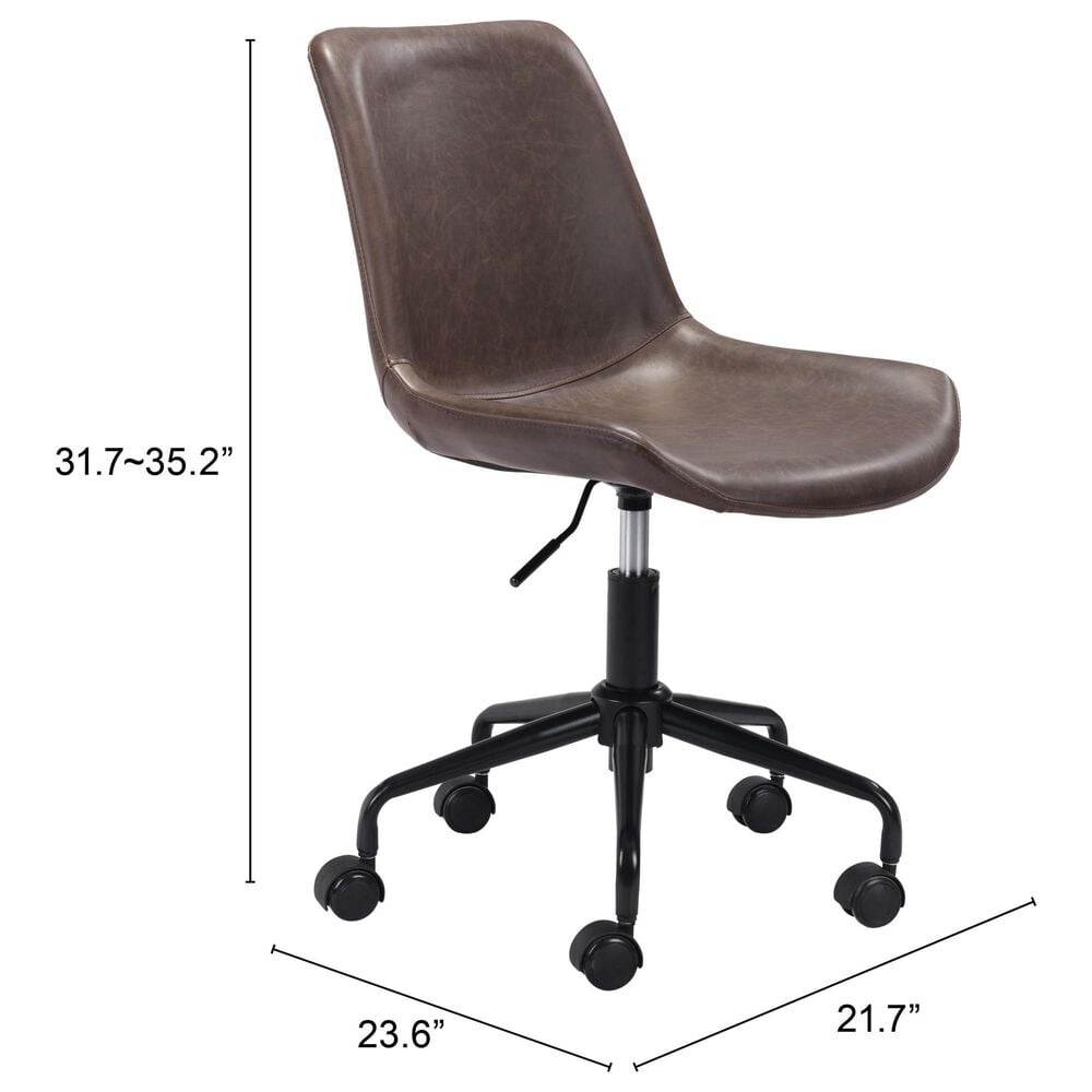 Zuo Modern Byron Office Chair in Brown and Black, , large