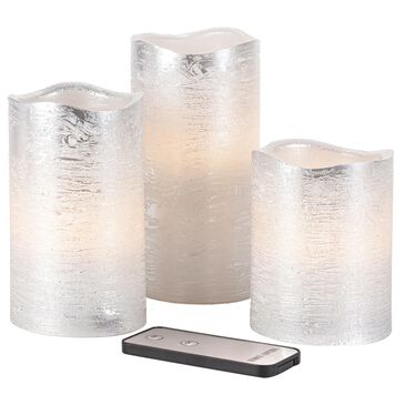 The Gerson Company Wax Candle with Soft Flicker Glow in Silver (Set of 3), , large