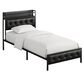 HOMLUX Twin Upholstered Bookcase Bed with LED Headboard with Charging Station in Black, , large