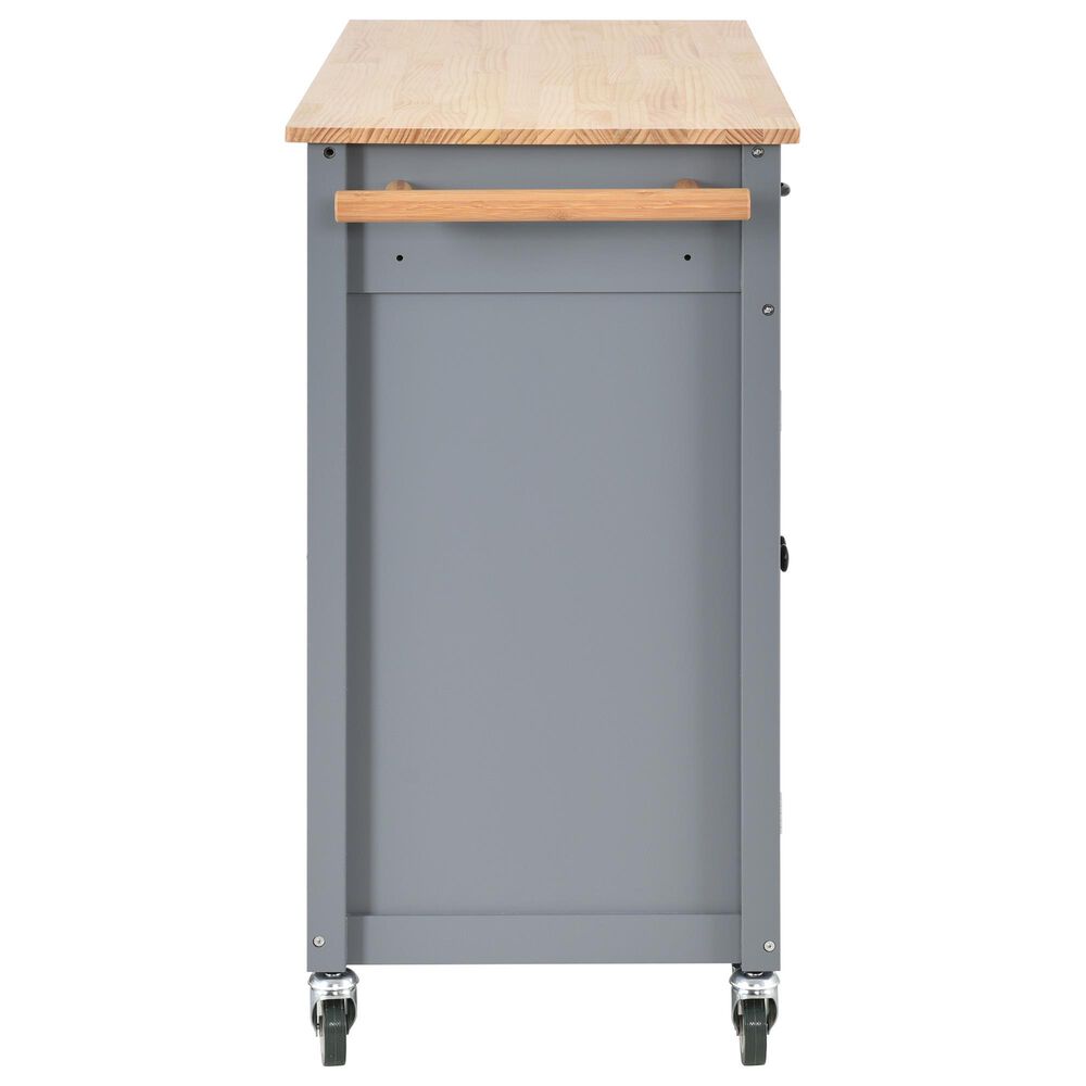 HOMLUX 54" Kitchen Island with Solid Wood Top and Locking Wheels in Grey Blue, , large