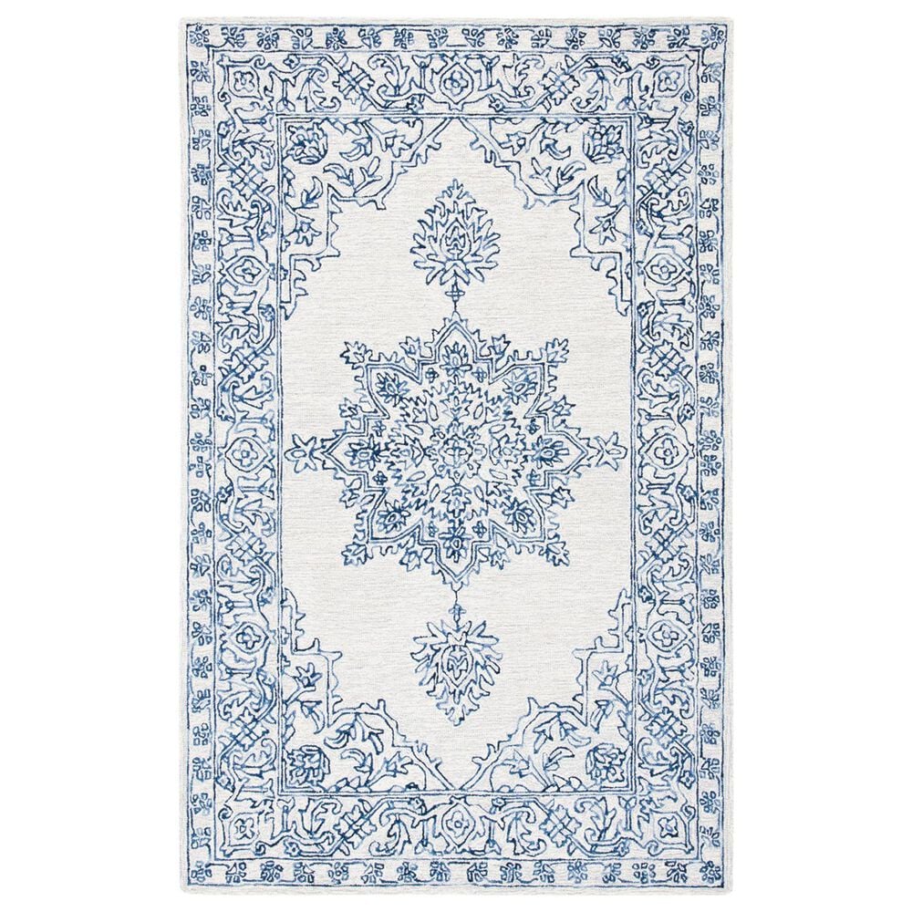 Safavieh Micro-Loop MLP614A 5" x 8" Ivory and Blue Area Rug, , large