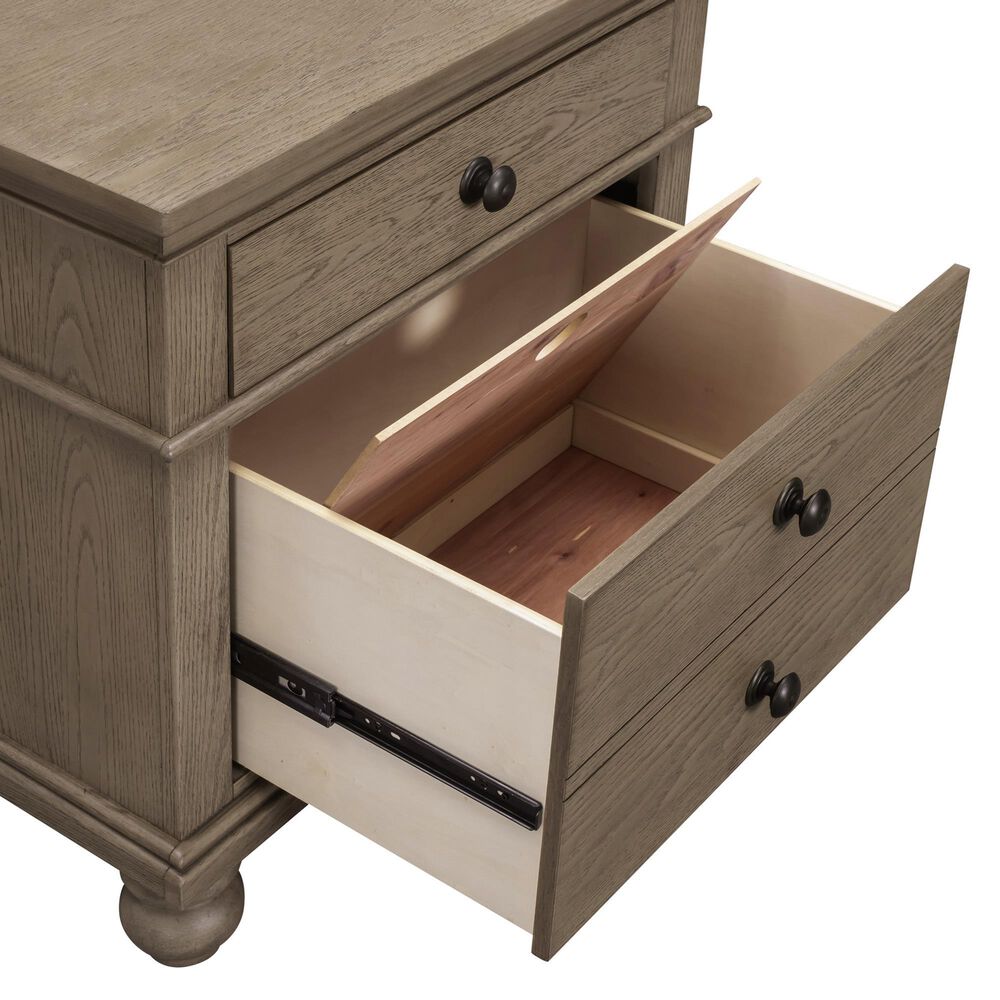 Riva Ridge Oxford King Panel Bed with Two Nightstands in Tan with USB Ports, , large