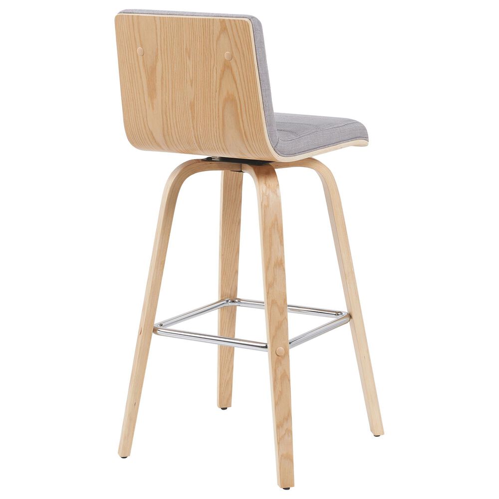 Armen Living Vienna Swivel Bar Height Stool with Gray Upholstery in Patterned Oak, , large