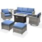 HOMLUX 7 Piece Outdoor Patio Set in Denim Blue, , large