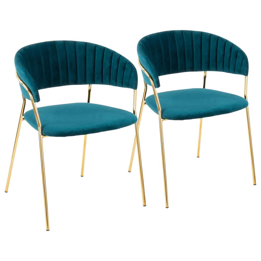 Lumisource Tania Dining Chair in Teal/Gold (Set of 2), , large