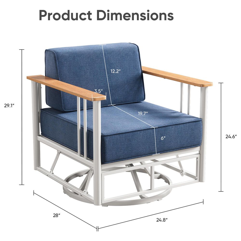 Sunwell Garden Patio Swivel Glider Chair with White Frame in Blue (Set of 2), , large
