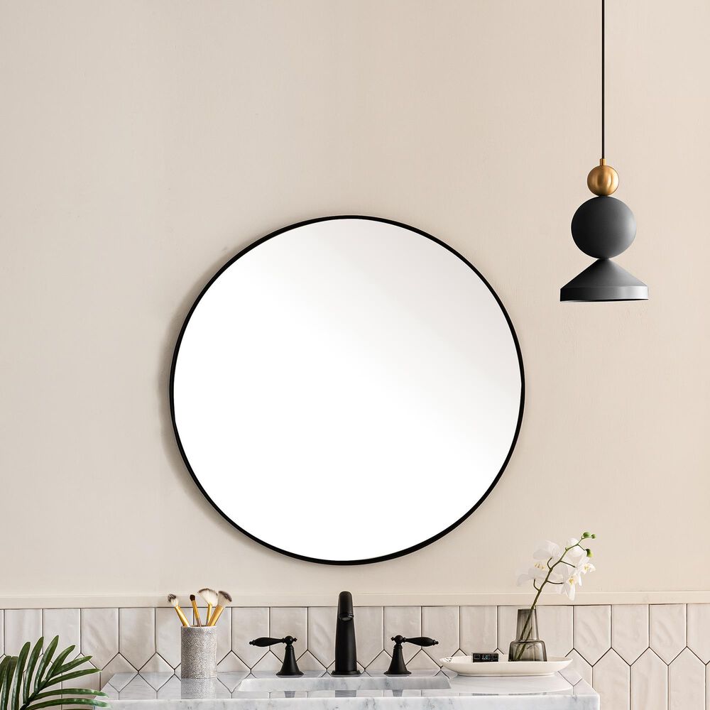 James Martin Vanities Rohe 30&quot; Round Mirror in Matte Black, , large