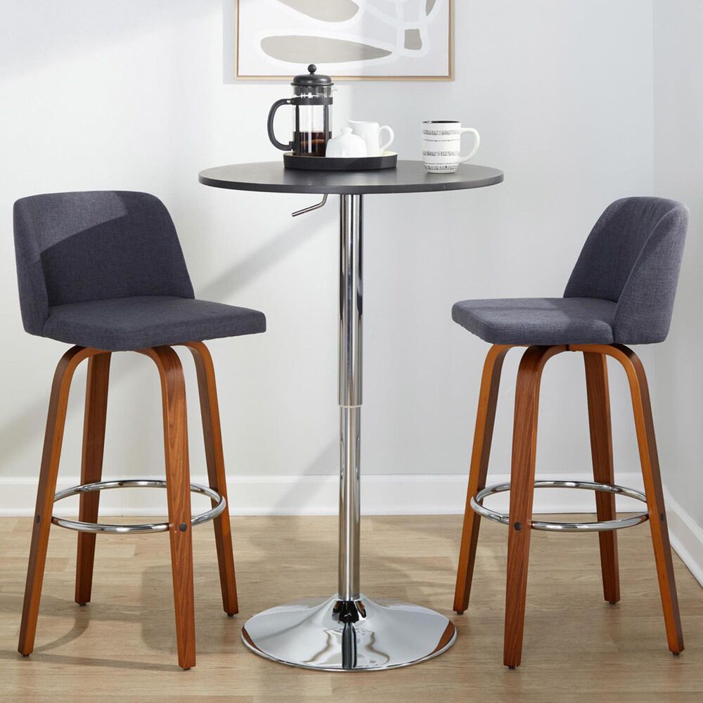LumiSource Toriano Swivel Bar Stool with Blue Fabric Upholstery in Walnut and Chrome (Set of 2), , large