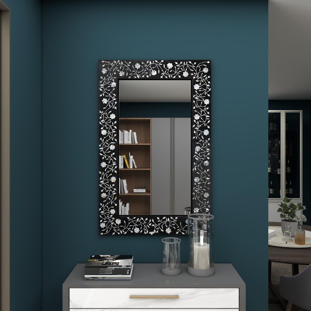 Maple and Jade 30&quot; x 47&quot; Wall Mirror in Black and White, , large