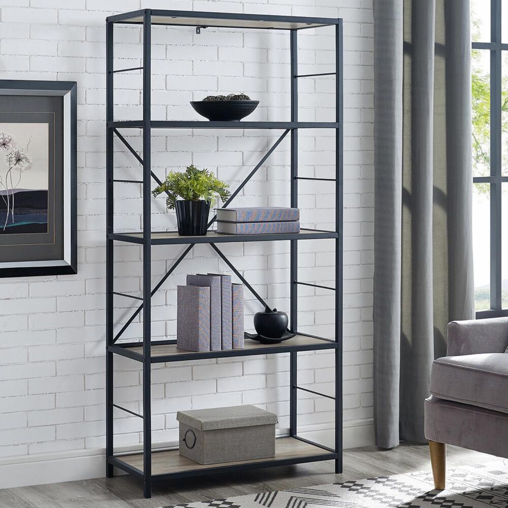Walker Edison 60" Bookcase in Grey Wash, , large