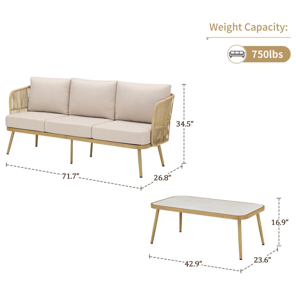 Sunwell Garden 2-Piece Patio Sofa Set in Beige, , large