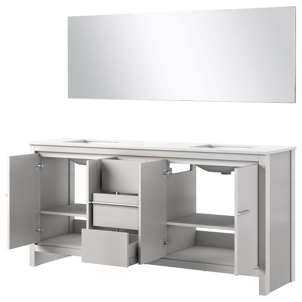 Lexora Home Lafarre 72&quot; Double Bathroom Vanity in Rustic Acacia with 2 cm White Quartz Top, Rectangular Sinks and 70&quot; Mirror, , large
