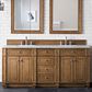 James Martin Vanities Bristol 72" Double Bathroom Vanity in Saddle Brown with 3 cm Eternal Jasmine Pearl Quartz Top and Rectangular Sinks, , large