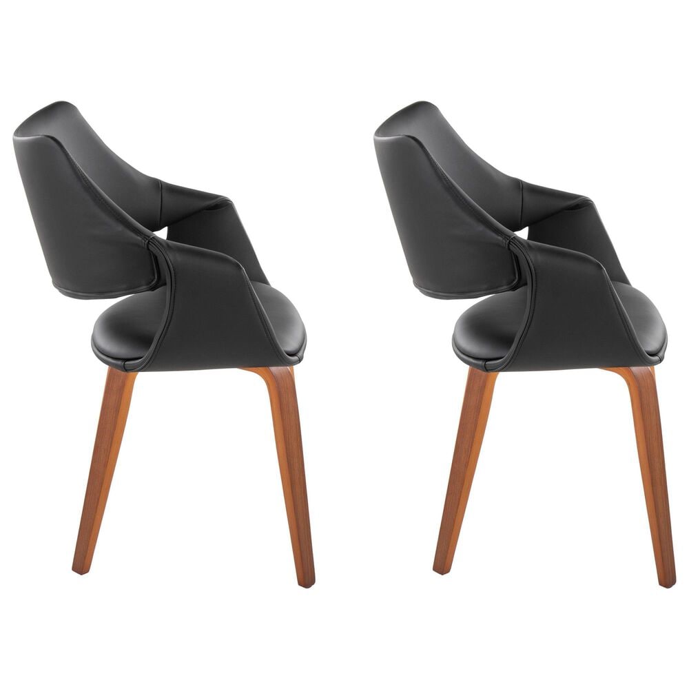 LumiSource Curvo High Back Upholstered Contemporary Chair with Black Faux Leather in Walnut Wood (Set of 2), , large