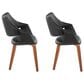 LumiSource Curvo High Back Upholstered Contemporary Chair with Black Faux Leather in Walnut Wood (Set of 2), , large