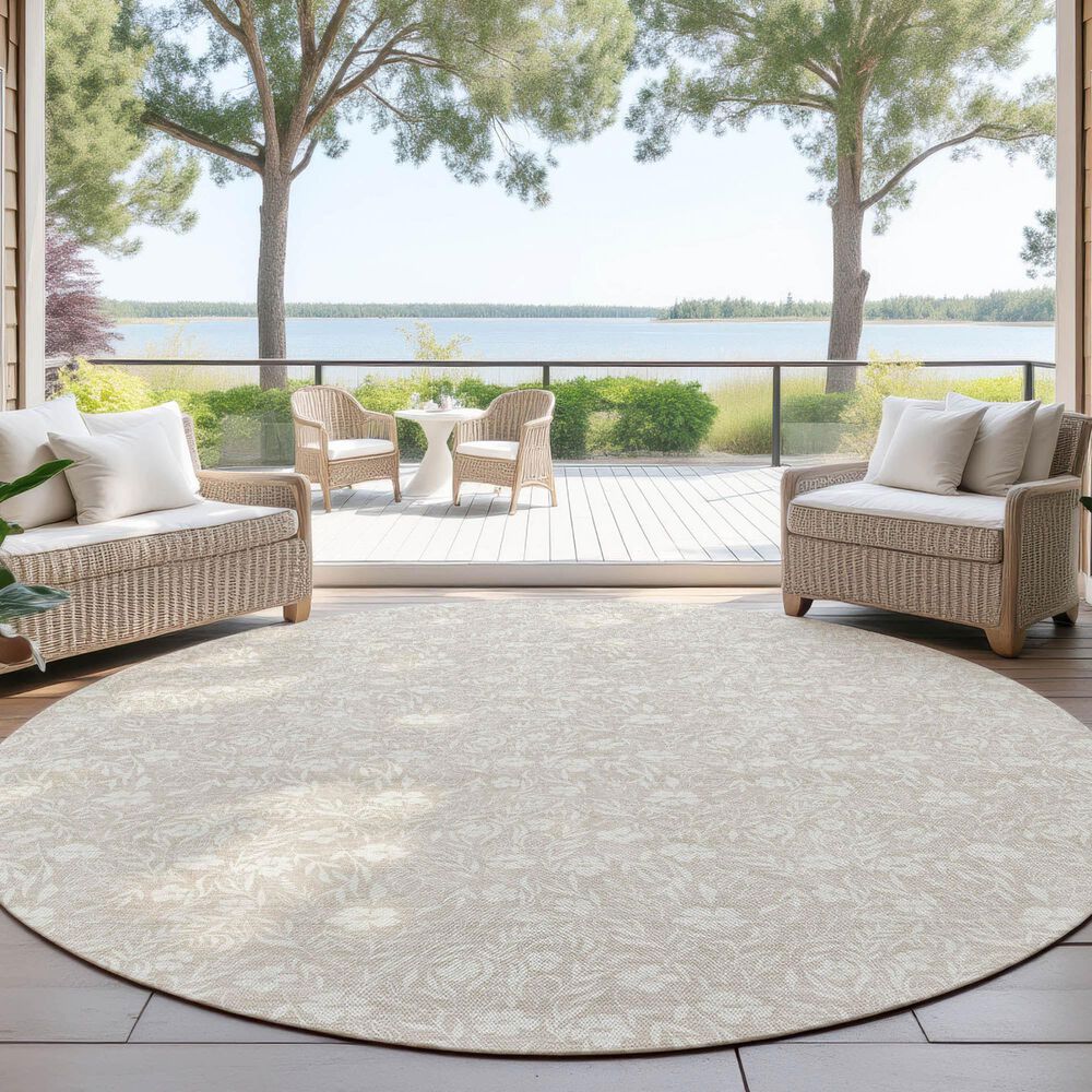 Dalyn Rug Company Soft Essentials Floral Beige 8' Round Indoor/Outdoor Area Rug, , large