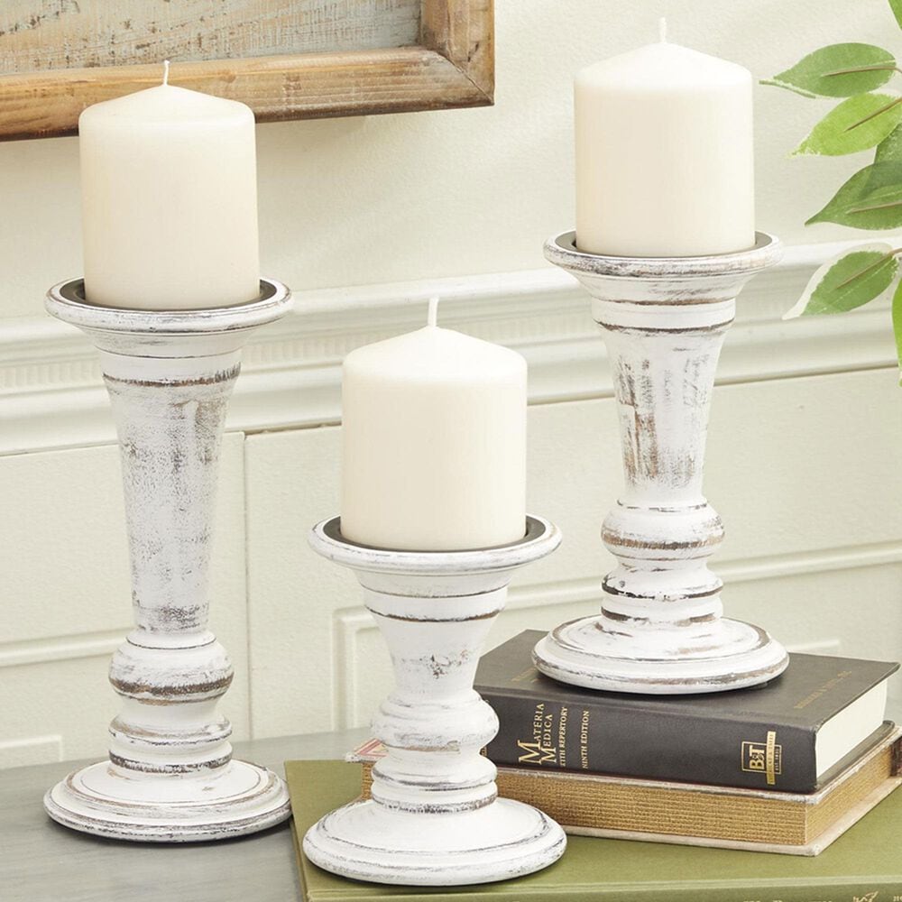 Maple and Jade 6&quot;, 8&quot;, 10&quot; Decorative Candle Holder in White &#40;Set of 3&#41;, , large