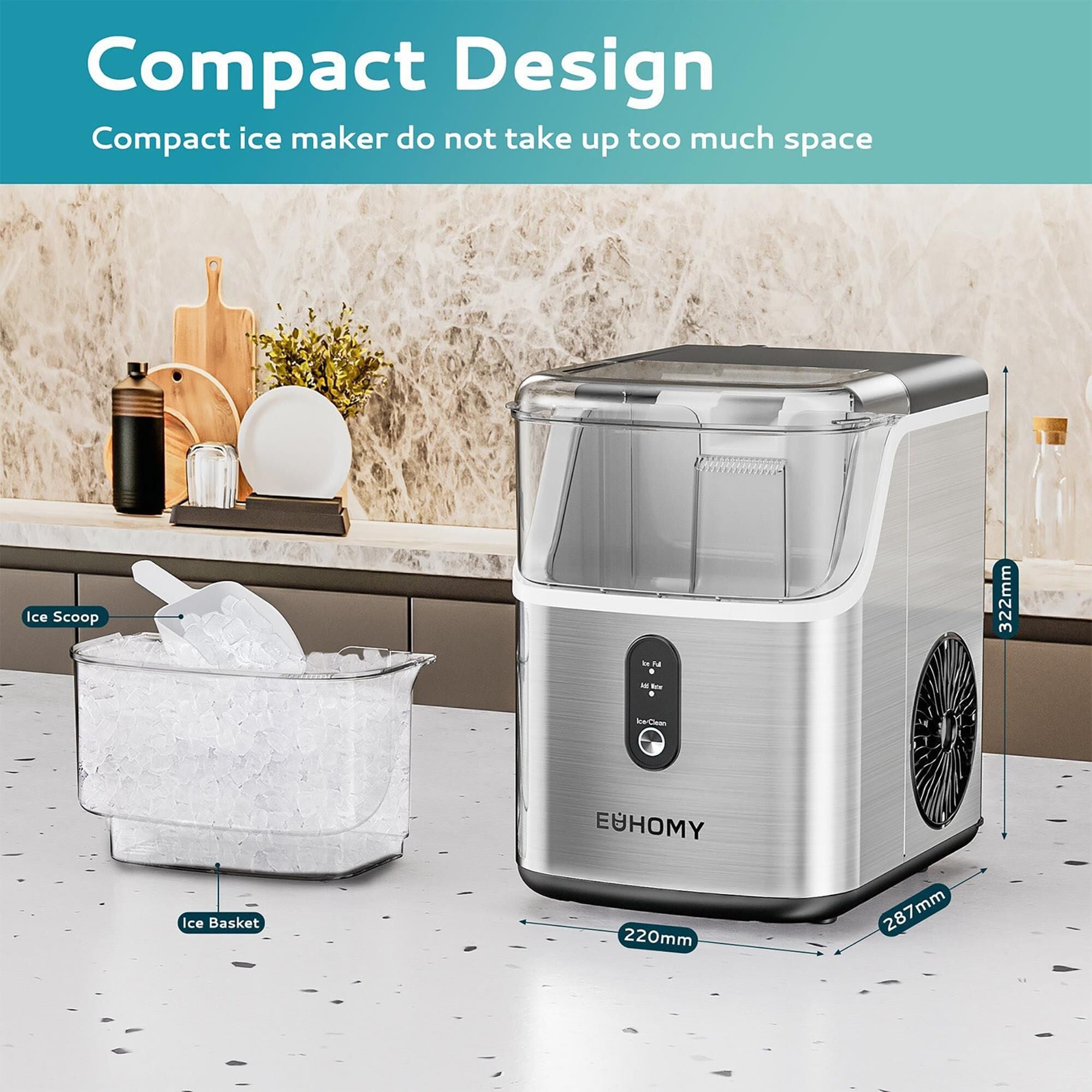 Euhomy 35 Lbs Portable Nugget Ice Maker with Automatic Cleaning in
