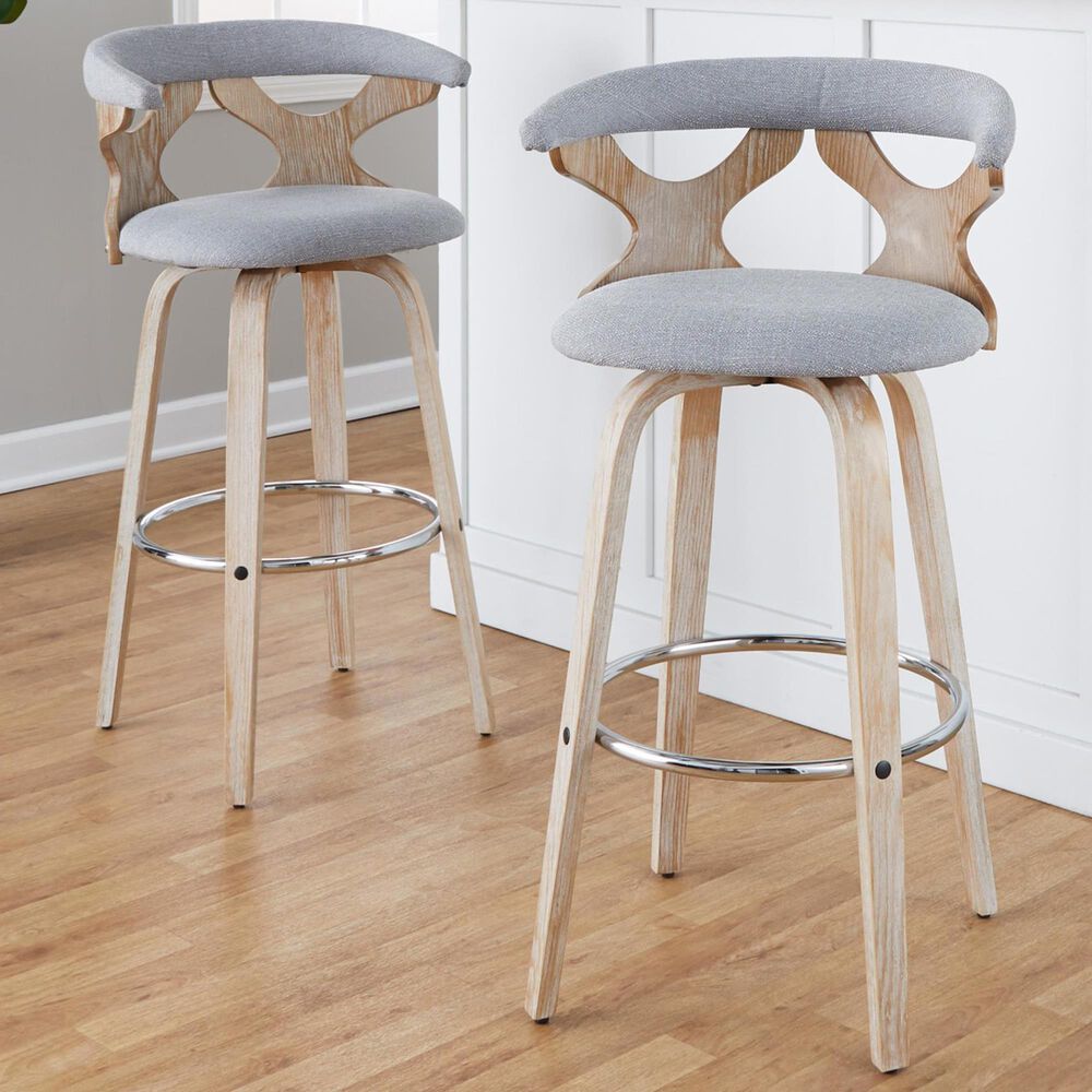 LumiSource Gardenia Swivel Fixed-Height Bar Stool with Cream Faux Leather Upholstery in Chrome and Walnut (Set of 2), , large