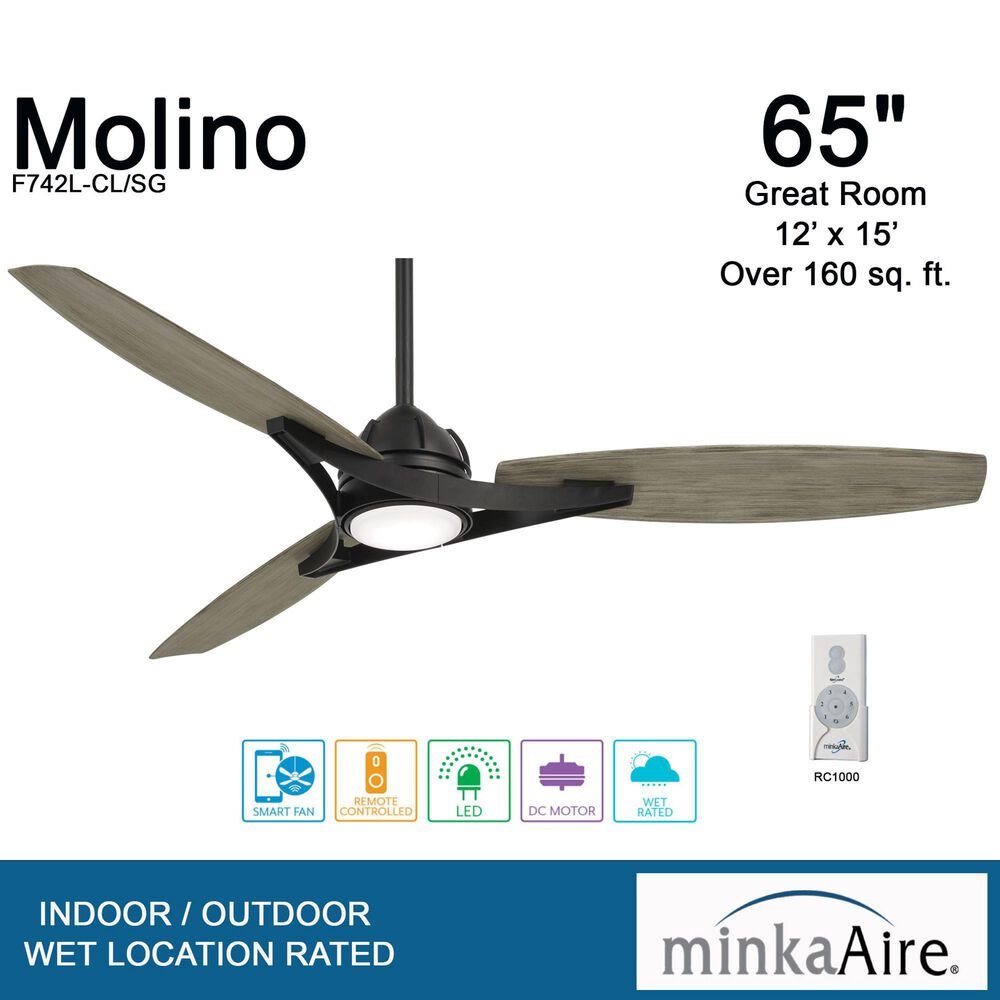 Minka-Aire Molino 65" Indoor/Outdoor Ceiling Fan with LED Light in Coal, , large