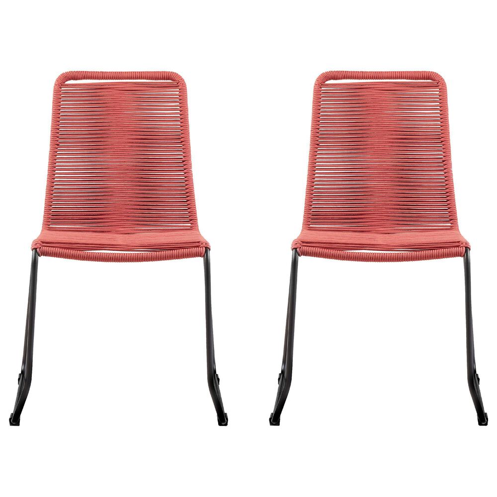 Blue River Shasta Outdoor Dining Chair with Brick Red Rope Seat in Black (Set of 2), , large