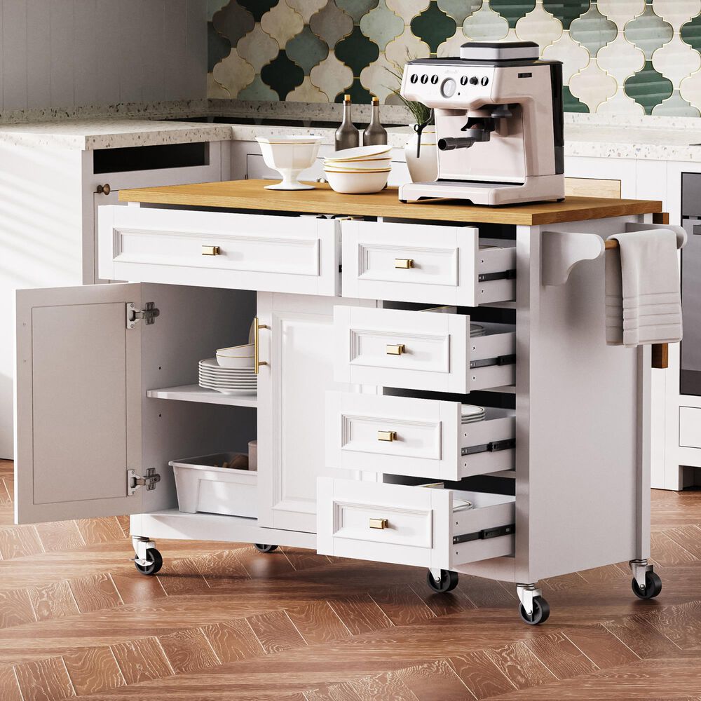 HOMLUX 52" Kitchen Island with Drop Leaf in White, , large