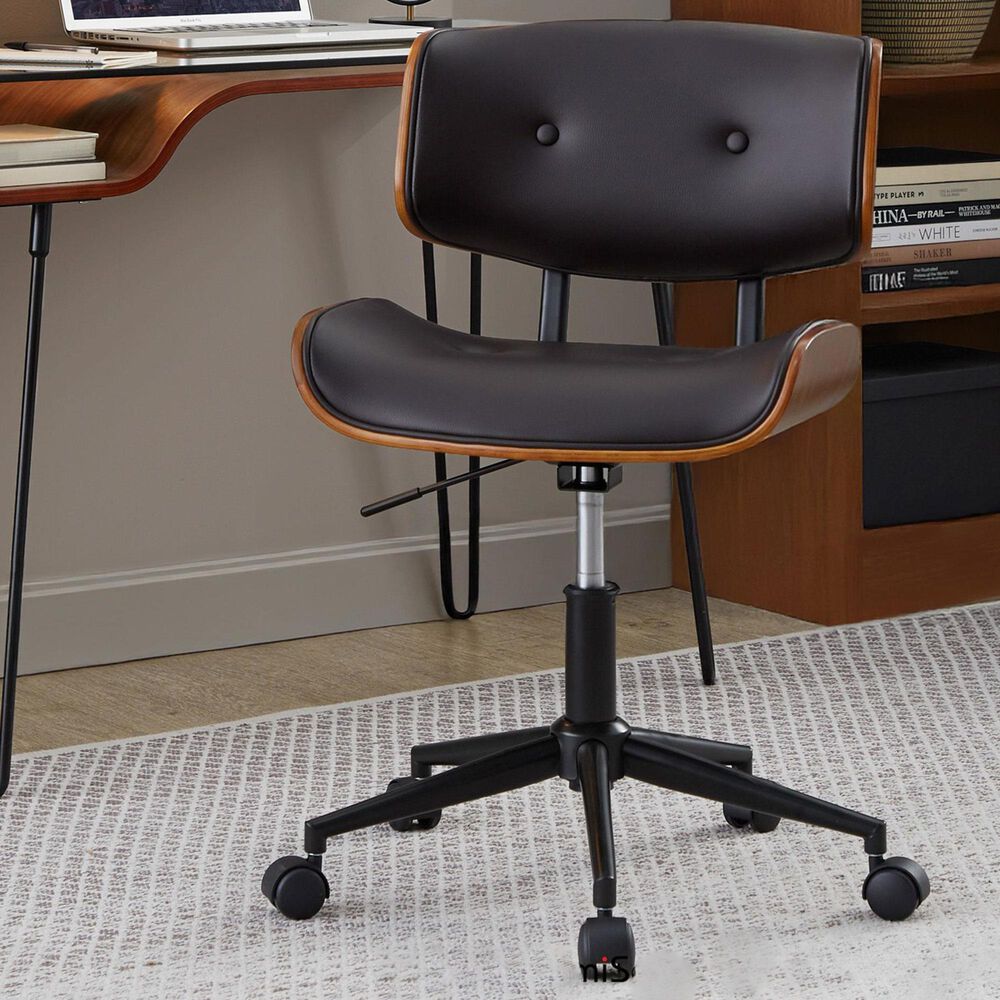 LumiSource Lombardi Swivel Office Chair with Espresso Faux Leather in Walnut, , large