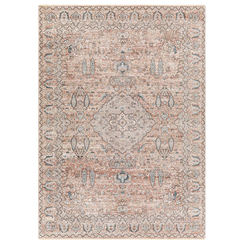 Surya Carlisle Oriental 5"3" x 7"9" Dusty Pink, Medium Brown, Cream, Pale Blue, Light Sage and Charcoal Area Rug, , large