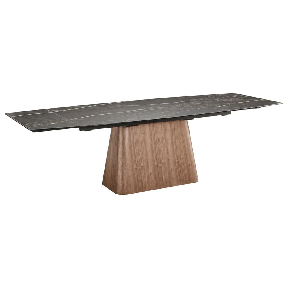 CASABIANCA HOME Totem Manual Dining Table with Walnut Base and Black Marbled Porcelain , , large