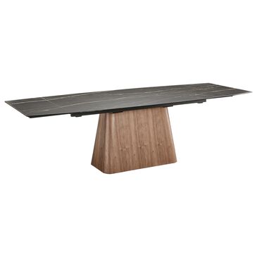 CASABIANCA HOME Totem Manual Dining Table with Walnut Base and Black Marbled Porcelain , , large