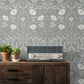 NextWall Stenciled Floral 216" x 20.5" Peel and Stick Wallpaper in Alloy Grey, , large