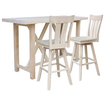 International Concepts 3-Piece Bar Set in Unfinished with two slats on chair back, , large