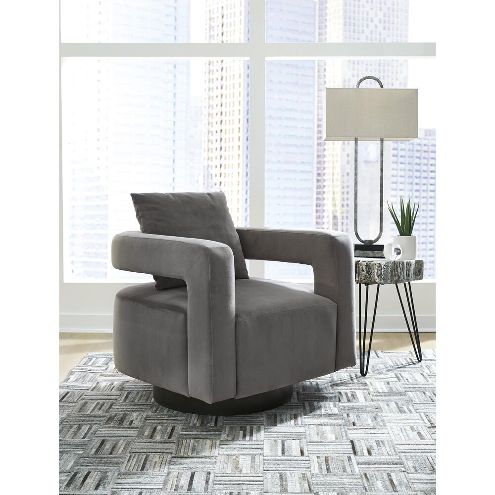 Signature Design by Ashley Alcoma Swivel Accent Chair in Otter Velvet